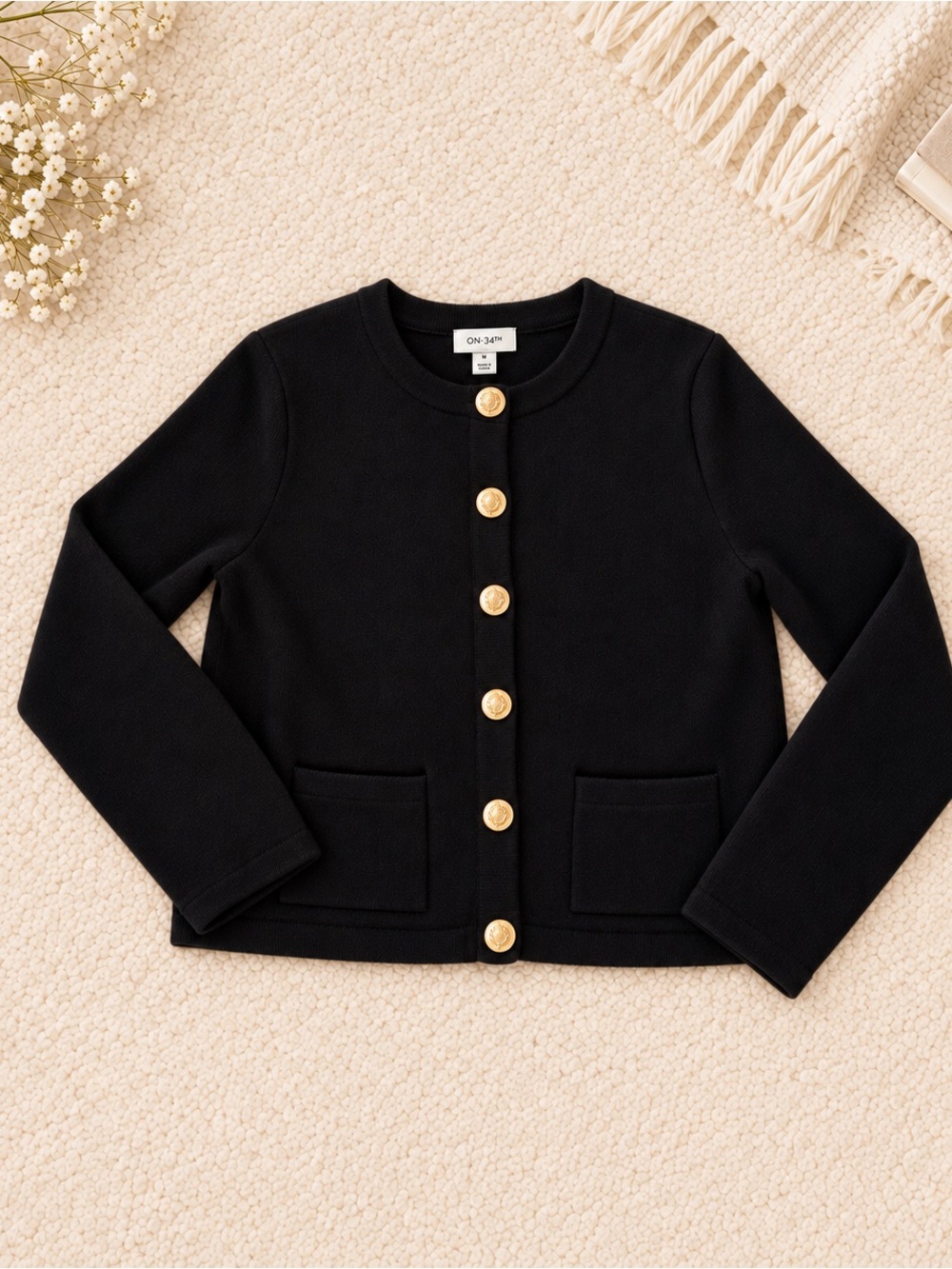 On 34th Black Gold-Button Cropped Cardigan Jacket – Women's M